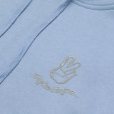 Troy Lee Designs Peace Out Damen Hoodie in Rauchblau, bequeme Freizeitbekleidung mit stylischem Druck, vorn sichtbar.