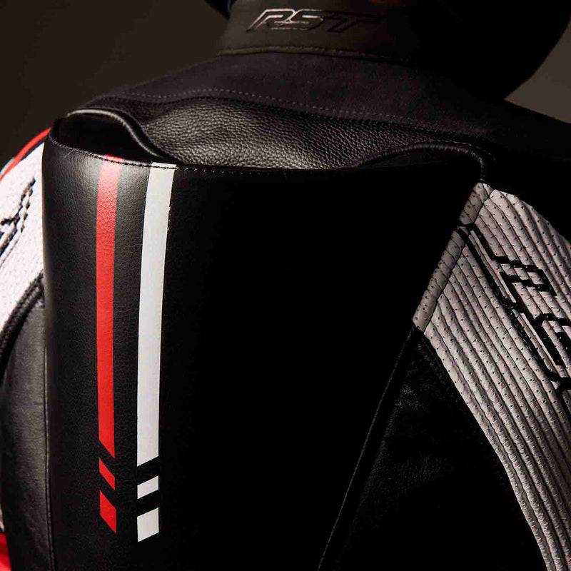 Schwarz-rote RST Race Dept V4.2 D3O Airbag Motorradleather-Overall, einteilig mit Airbag- und Lederkonstruktion