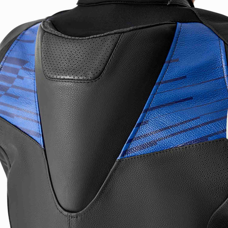 Schwarze und blaue RST Tractech Evo D3O Leder Motorradjacke für Touring, mit Protektoren und sportlichem Design
