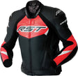 Schwarze und rote RST Tractech Evo D3O Leder Motorradjacke für Touren, mit Protektoren und robustem Design.