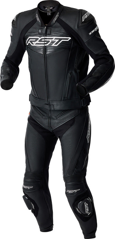 Schwarze und weiße RST Tractech Evo D3O Leder Motorradjacke für Touren, mit Schutzpolsterung und sportlichem Design