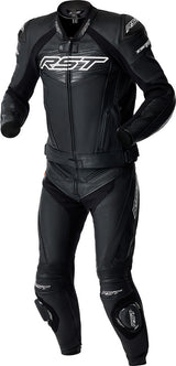 Schwarze und weiße RST Tractech Evo D3O Leder Motorradjacke für Touren, mit Schutzpolsterung und sportlichem Design