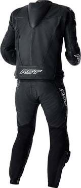 Schwarze und weiße RST Tractech Evo D3O Leder Motorradjacke für Touren, sichtbar mit Protektoren und sportlichem Design.