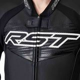 Schwarze und weiße RST Tractech Evo D3O Leder Motorradjacke, robuste Jacke für Touren mit Protektion und stilvollem Design