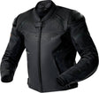 Schwarze RST S1 D3O Leder Motorradjacke für Touren, mit Schutzvorrichtungen, auf einem Motorradmodell getragen.