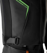 Schwarze RST S1 D3O Leder Motorradjacke in Schwarz mit Neon Grün Akzenten, Touring-Jacke für Motorradfahrer