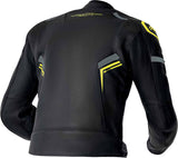 Schwarze RST S1 D3O Leder Motorradjacke mit Neon Gelb Akzenten, Touring-Design, Schutzvorrichtungen und sportlichem Stil