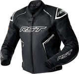 Schwarze und weiße RST S1 D3O Leder Motorradjacke für Touren, mit Schutzmaterial und sportlichem Design.