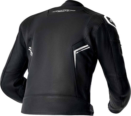 Schwarze und weiße RST S1 D3O Leder Motorradjacke für Touren, mit Schutzmaterial und sportlichem Design.
