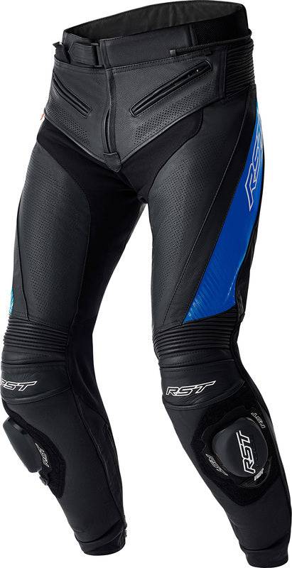 Schwarze und blaue RST Tractech Evo D30 Leder Motorradhose für Touren, mit Protektoren und strapazierfähigem Material