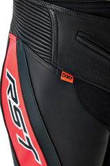 Schwarze RST Tractech Evo D30 Leder Motorradhose mit Flo Rot Akzenten, touring, robuste Schutz- und Komfortfunktion