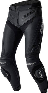Schwarze und weiße RST Tractech Evo D30 Motorradhose aus Leder, touring, mit Protektoren und strapazierfähigem Material.