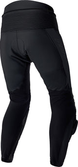 Schwarze RST Tractech Evo D30 Leder Motorradhose in Kurzgröße, Touring-Modell mit gepolsterten Knieprotektoren.
