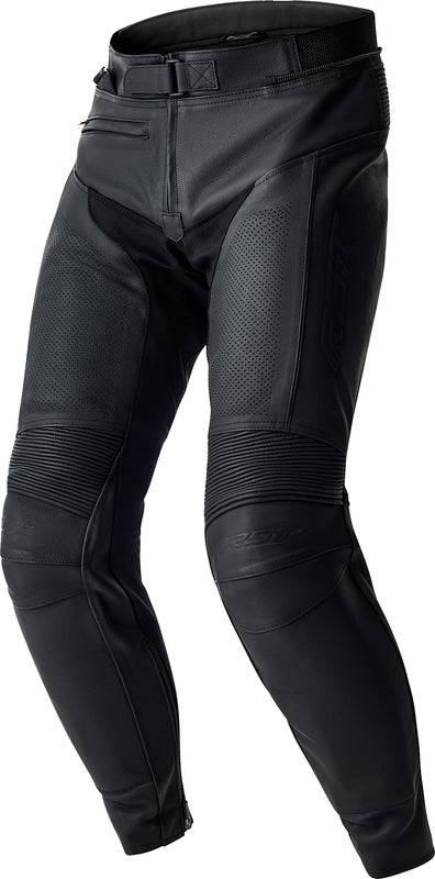 Schwarze RST T2 D3O Leder Motorradhose für kurze Größen, robuste Tourenhose mit Schutzprotektoren, sichtbares Leder-Design