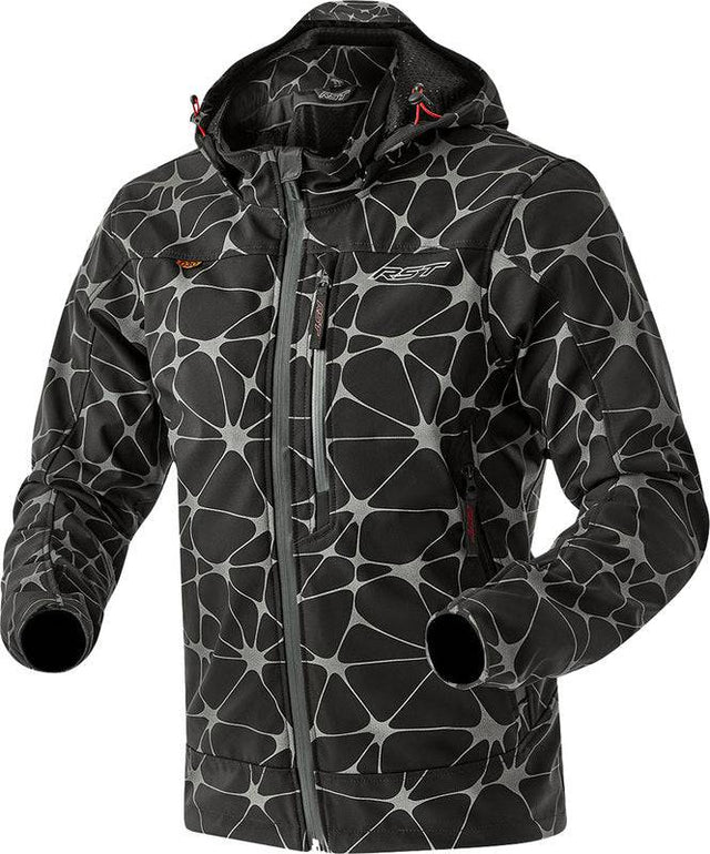 Schwarze und graue RST Havoc D3O Textile Motorradjacke für urbane Fahrten, robustes Design mit Schutzprotektoren.