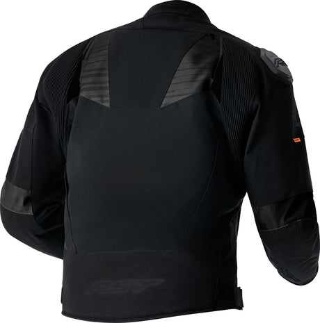 Schwarze RST Tractech D3O Textil-Motorradjacke für Touren, mit Schutzpolstern und atmungsaktivem Material.