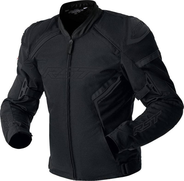 Schwarze RST S1 D3O Textil Motorradjacke, touring, mit Schutzmaterial, auf einem modellierten Rückenansicht.