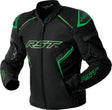 Schwarze RST S1 D3O Textile Motorradjacket mit grünen Flo-Details, touring, atmungsaktiv, langlebig, für sicheren Motorradkomfort