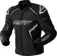 Schwarze und weiße RST S1 D3O Textil Motorradjacke für Touren, mit Schutzpolsterung und reflektierenden Details.