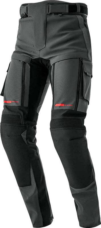 Graue und schwarze RST Pro Series Adventure D3O Motorradhose mit gepolsterten Schutzjacken, robuste Textur, reflektierende Details.