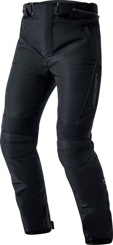 Schwarze RST S1 D3O Textil-Motorradhose für Touring, mit Protektoren und strapazierfähigem Material, auf einem Motorrad.