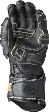 Schwarze RST Pro Series GP D3O Motorradhandschuhe für Racing, mit Schutzmaterial und sportlichem Design.