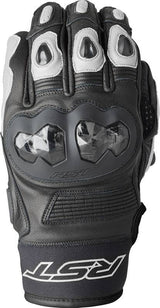 Schwarze und weiße RST Freestyle 3 D3O Motorradhandschuhe mit Knöchelschutz und atmungsaktivem Material.
