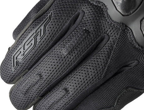 Schwarze RST Jetstream Motorradhandschuhe aus Leder mit verstärkten Fingern und Knöchelschutz, für sicheren Motorradkomfort.