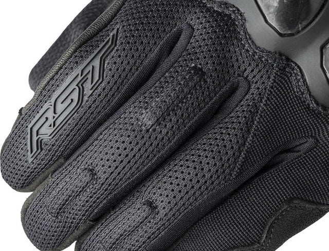 Schwarze RST Jetstream Motorradhandschuhe aus Leder mit verstärkten Fingern und Knöchelschutz, für sicheren Motorradkomfort.