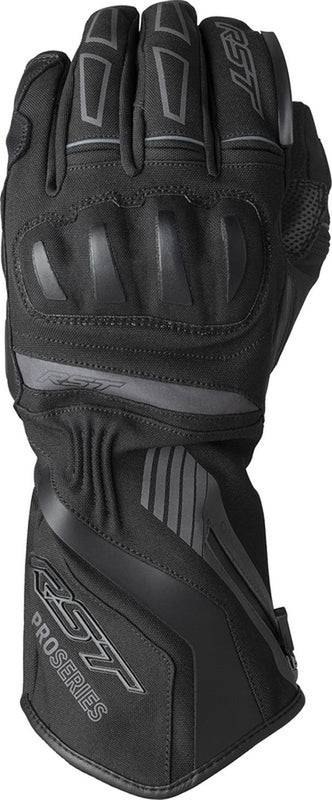 Schwarze RST Pro Series Vega Motorradhandschuhe aus Leder mit Knöchelschutz und atmungsaktivem Material für sicheren Fahrschutz.