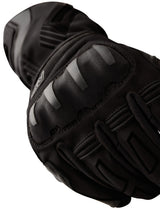 Schwarze RST Pro Series Vega Motorradhandschuhe aus Leder mit Schutzpolstern und verstellbaren Verschlüssen.