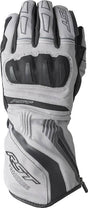 Schwarze und silberne RST Pro Series Vega Motorradhandschuhe aus robustem Leder mit Knöchelprotektoren.