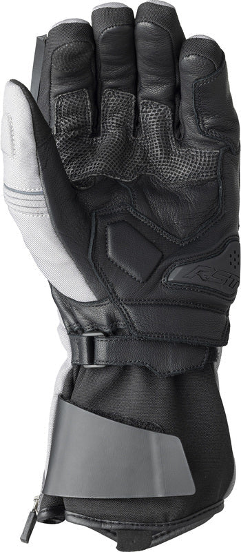Schwarze und silberne Motorradhandschuhe der RST Pro Series Vega, robuster Lederhandschuh für Motorradfahrer