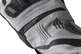 Schwarze und silberne RST Pro Series Vega Motorradhandschuhe aus Leder mit Knöchelschutz.