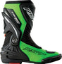 RST TracTech Evo D3O Motorradstiefel in Schwarz und Fluo Grün, robuste Racing-Stiefel mit D3O-Schutzmaterial.