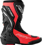 Schwarze RST TracTech Evo D3O Motorradstiefel im Racing-Design mit Fluo-Rot-Details, aus robustem Leder mit Protektoren.