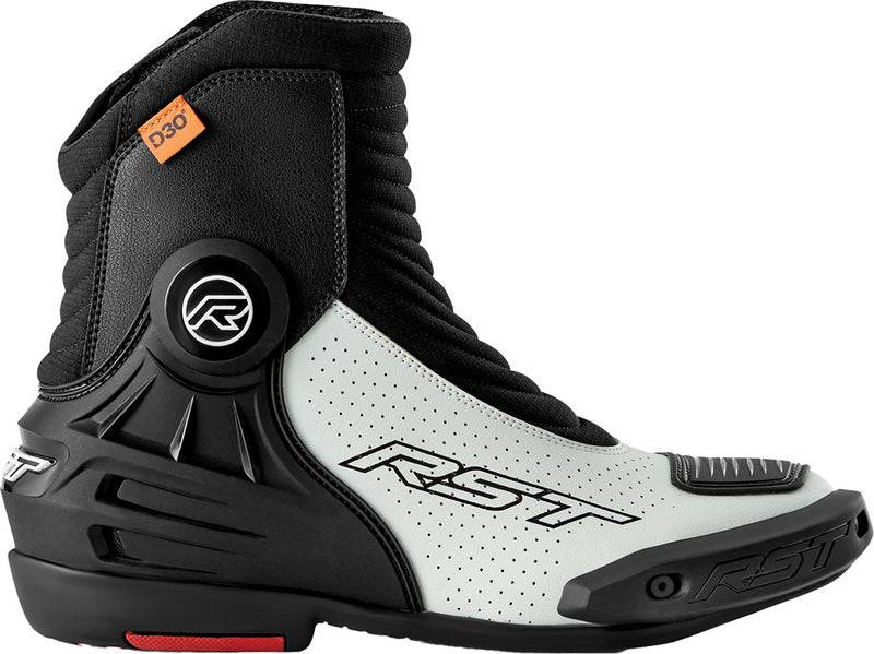 Schwarze und weiße RST TracTech Evo D3O Motorrad-Racingstiefel, kurze Schutzstiefel für sportliches Fahren