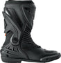 Schwarze RST TracTech Evo D3O wasserdichte Motorradstiefel, Racing-Stil, mit Schutzpolster, auf einem neutralen Hintergrund.
