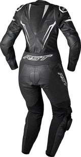 Schwarze und weiße Damen-Motorrad-Lederkombi von RST Tractech Evo D3O, einteilig, mit Protektoren und sportlichem Design