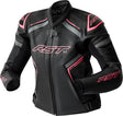 Schwarze Damen Motorradjacke RST S1 D3O Leder mit rosa Akzenten, touring Jacke für Damen, Schutz und Komfort, Frontansicht
