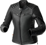 Schwarze Damen Motorradjacke RST Roadster Air D3O Leder, klassische Jacken-Form, mit Schutzprotektoren sichtbar.