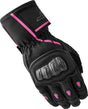 Schwarze Damen Motorradhandschuhe von RST mit rosa Akzenten, gepolstert und bequem für sicheren Motorradsport.