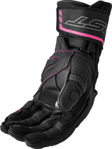 Schwarze und rosa Damen-Motorradhandschuhe der Marke RST mit gepolstertem Design und schützender Passform.