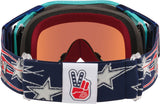 OAKLEY Airbrake MX-Brille mit TLD blauer Brille und Prizm Sapphire Gläsern, Schutzbrille für motocross, auf einem weißen Hintergrund.