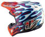 Motocrosshelm Troy Lee Designs SE5 Composite MIPS mit Overspray-Design in Violett und Weiß, leichter Schutzhelm für Offroad.