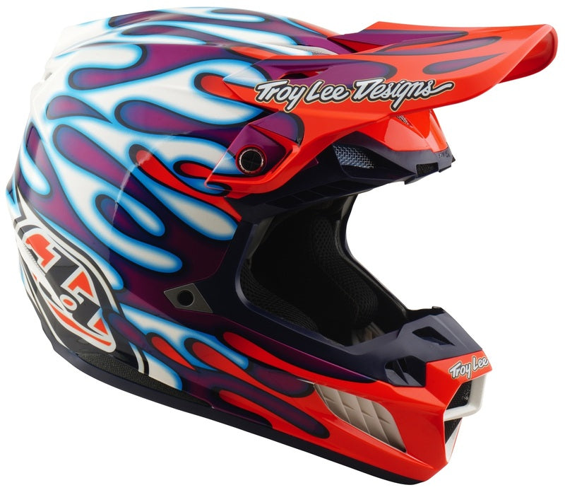 Motocrosshelm TROY LEE DESIGNS Se5 Composite Mips mit Overspray-Design in Violett und Weiß, Helm mit Belüftung und Visier