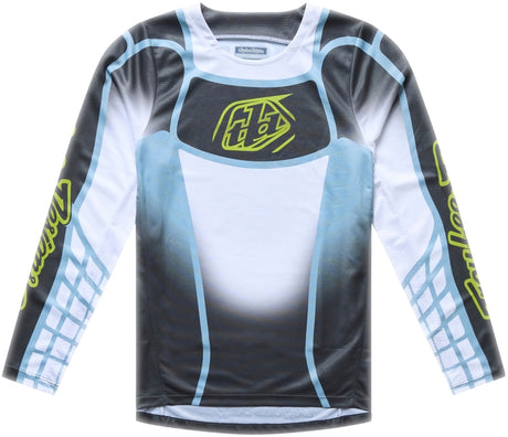 Jugend MX-Jersey von Troy Lee Designs GP Pro Framework in Carbon und Grau, mit auffälligem Design und atmungsaktivem Material.