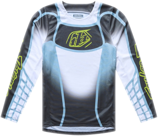 Jugend MX-Jersey von Troy Lee Designs GP Pro Framework in Carbon und Grau, mit auffälligem Design und atmungsaktivem Material.