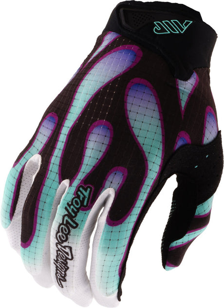 Troy Lee Designs MX-Handschuhe Overspray in Schwarz und Petrol, atmungsaktiv und strapazierfähig für Motorradsport.