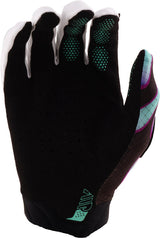 Troy Lee Designs MX-Handschuhe Overspray in Schwarz und Real Petrol, atmungsaktiv mit Gummipuffern, für Motocross.